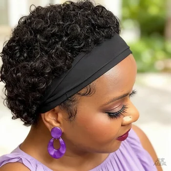 Parrucca con fascia per capelli ricci in capelli umani, realizzata a macchina, per donna, colore naturale, uso quotidiano