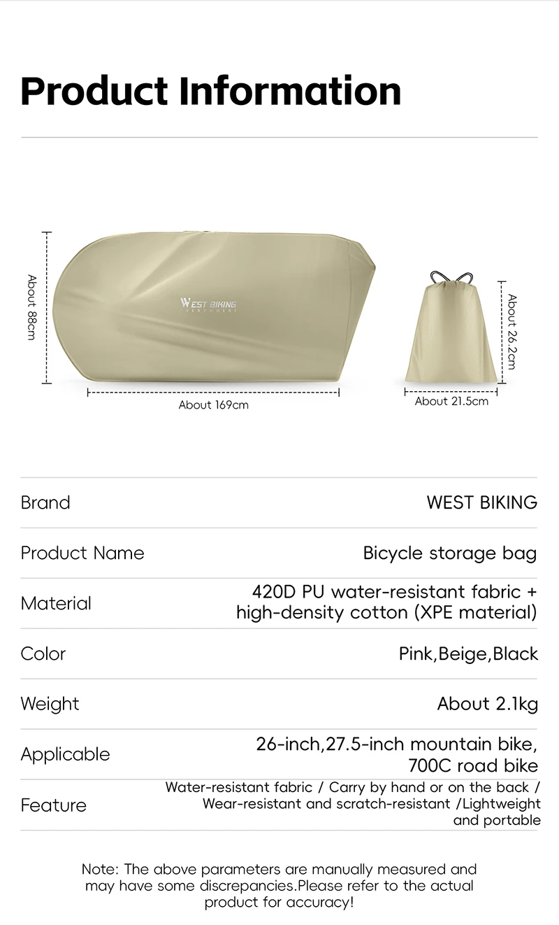 WEST BIKING Tragbare MTB Rennrad Tragetasche für 27,5 Zoll 700C Reise Fahrrad Aufbewahrungstasche Fahrrad Outdoor Radfahren Fahrrad Zubehör – Detail 3