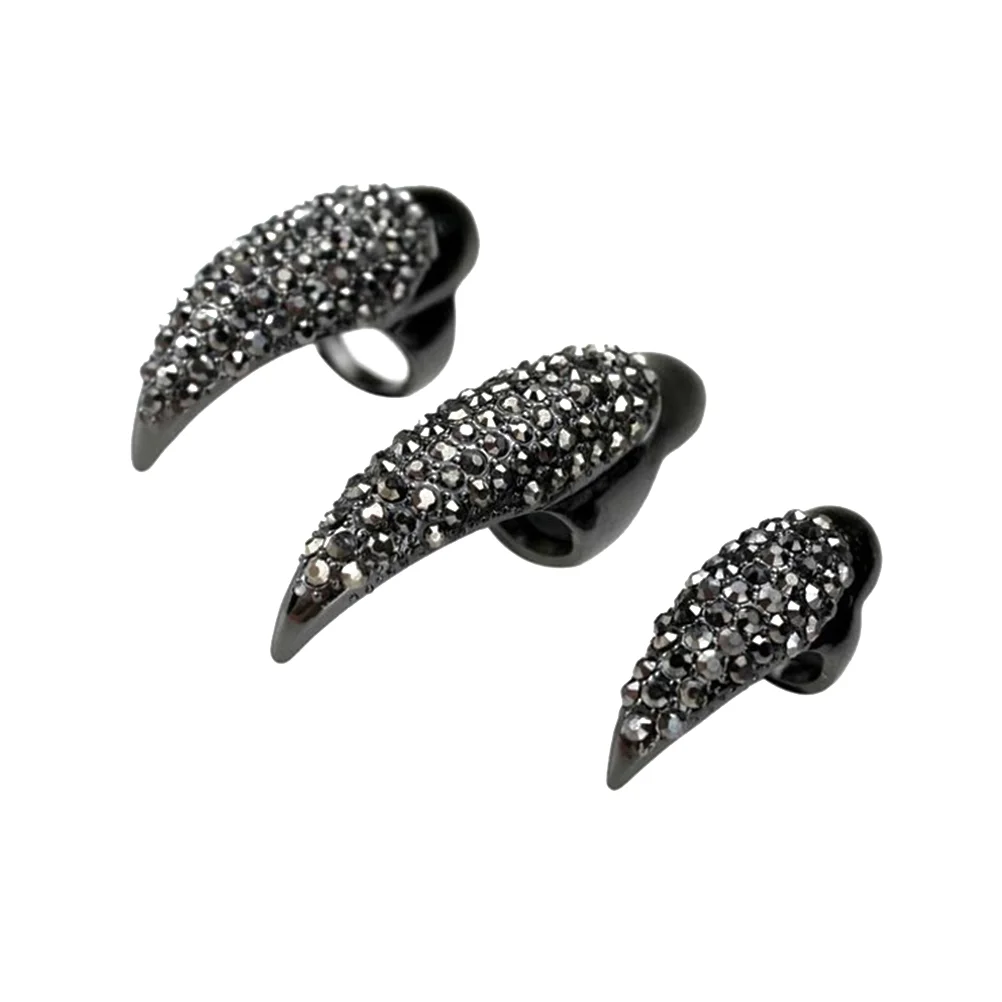 

5pcs Claws Nails Ring Set Gothic Punk Claw Paw Finger Rings Bend Fingernail Claw Long Nails Black for Men 3 Sizes