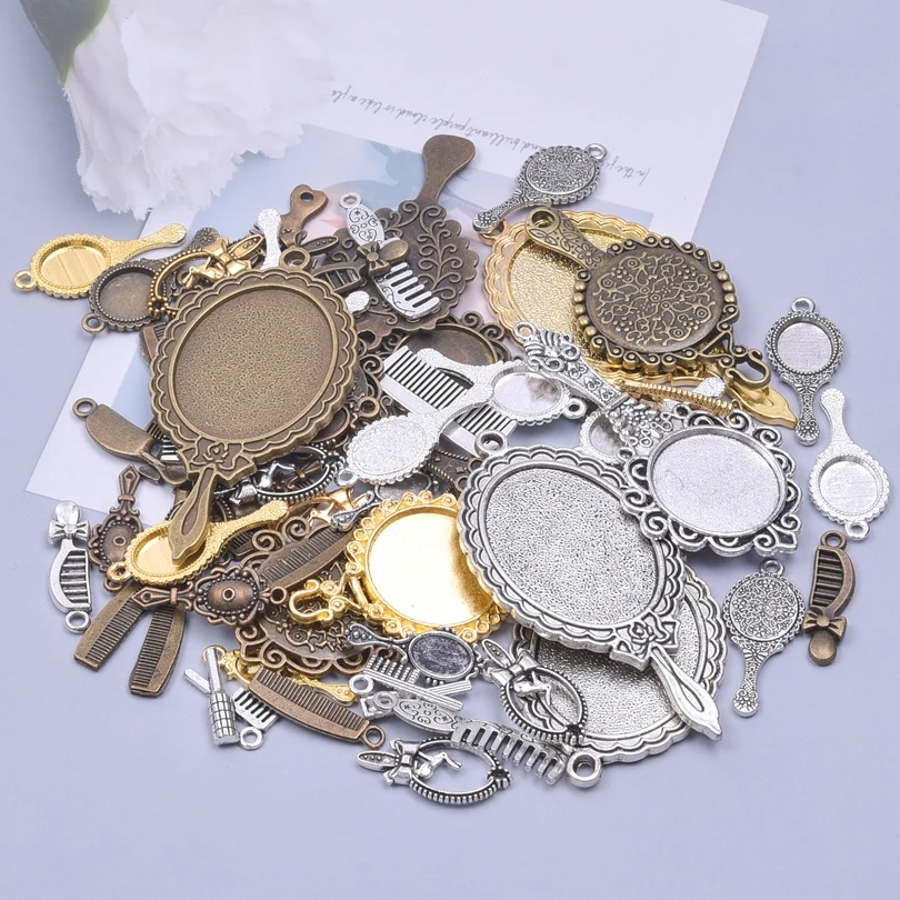 

10/20pcs Random Mixed Vintage Mirror Comb Charms For Jewelry Making DIY Bracelet Handmade Accessories Girl Dressing Game Pendant