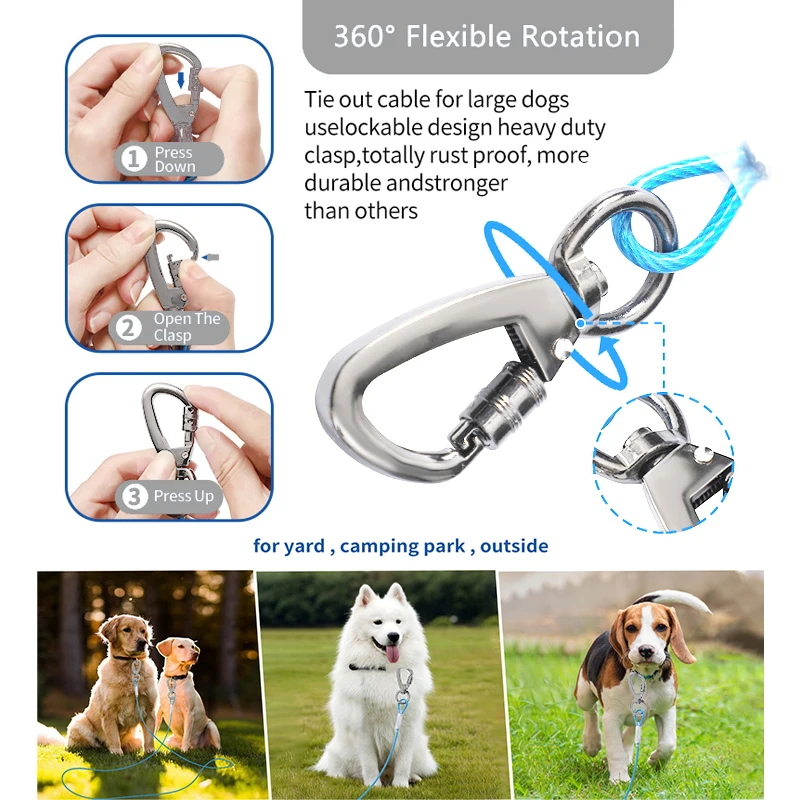 Dog Leash Pet Accessories Dog Chain Dog Tie Out Cable 10/20/30/50/100 Feet Dog Leash Yard Walking Leash Wire Leash with Premium Clip for Dogs Under 150 lbs