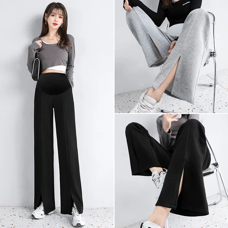 Spring Maternity Straight Pants Leg Splits High Waist Belly Trousers for Pregnant Women Casual Pregnancy women pants,maternity pants