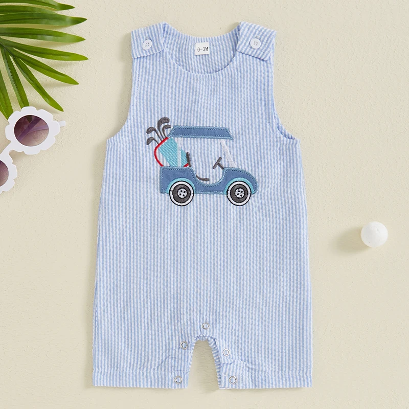 Baby Boy Tank Romper Golf Hole in One Birthday Outfit Boy Summer Striped Sleeveless Jumpsuit 1st Birthday Gift 2