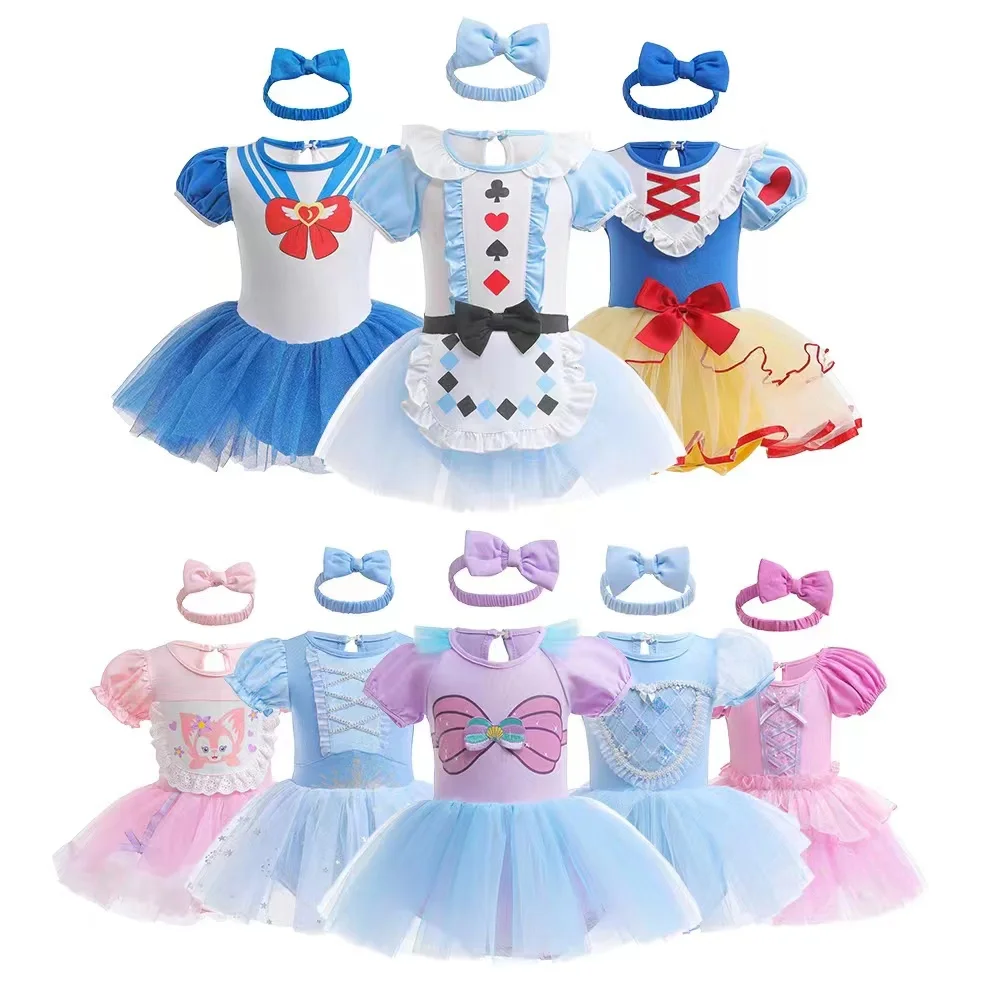 Baby Girl Dress Hot Toys Infant Baby Romper Dress with Headbands Mermaid Elsa Ana Belle Jumpsuit Kids Cute Cos Clothing girls dress baby jumpsuit baby girl dress