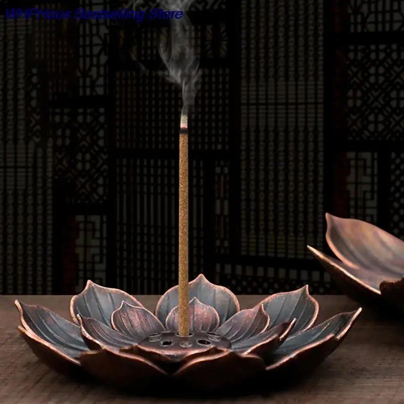 

1PC Alloy Incense Burner Stick Holder Buddhism Lotus Line Incense Plate Sandalwood Coil Base Temple Yoga Studios Home Decoration