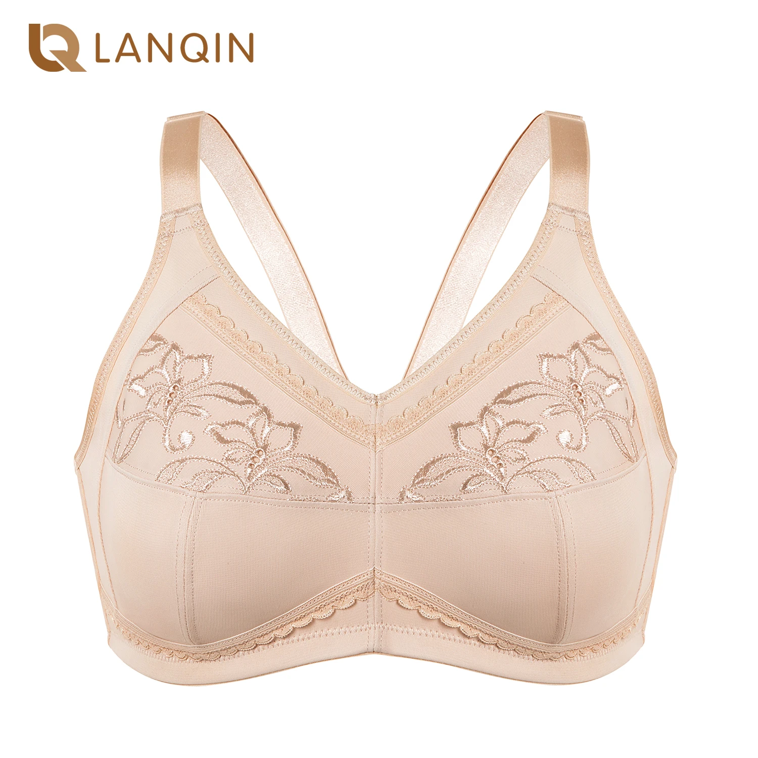 Cotton Embroidered Full Coverage Support Wirefree Women's Non-padded Mastectomy Pocket Bra Plus Size Post-Surgery Sleeping Bra