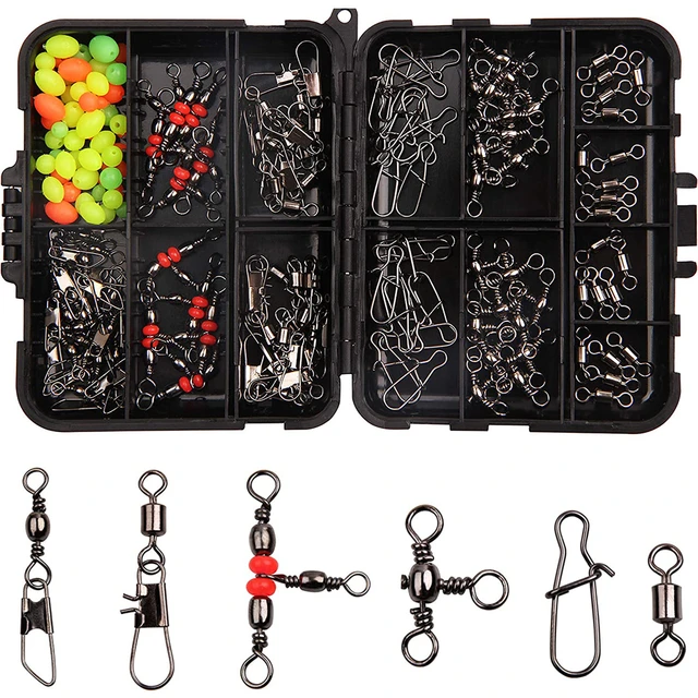 140Pcs/Box Fishing Swivel Snaps Kit Ball Bearing Swivel Snap