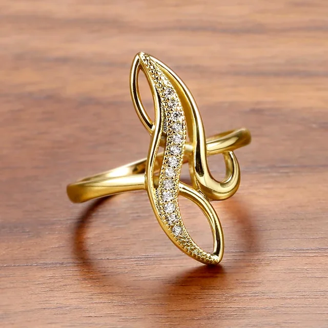 Huitan Hyperbole Marquise en forme de couleur or anneaux pour les femmes entièrement pavé éblouissant CZ nouveaux accessoires de bande de mariage à la mode bijoux
