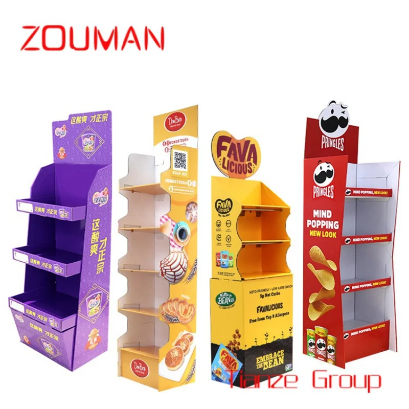 Custom , Supermarket Free Advertising Foldable Flooring Racking Display Cardboard Candy Counter Store Shelf Display Rack Stand