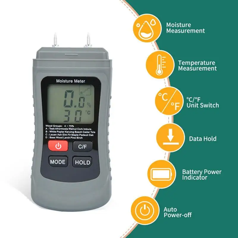 Firewood Moisture Meter Precise Digital Humidity Meter Digital Moisture Portable Temperature Humidity Monitor