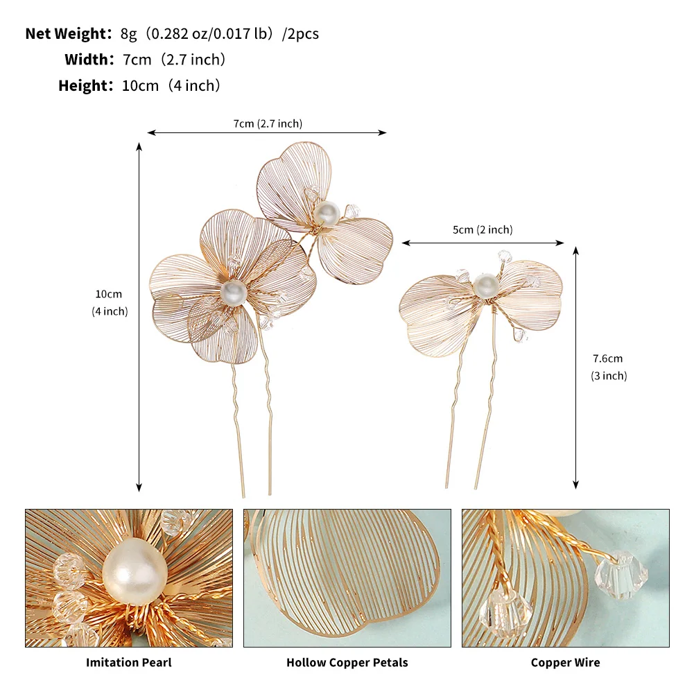 2 Stück goldene Perle Strass Haarnadel für Frauen neueste Braut Hochzeit Haars täbchen Boho-Stil Kopf bedeckungen Haarschmuck – Detail 1