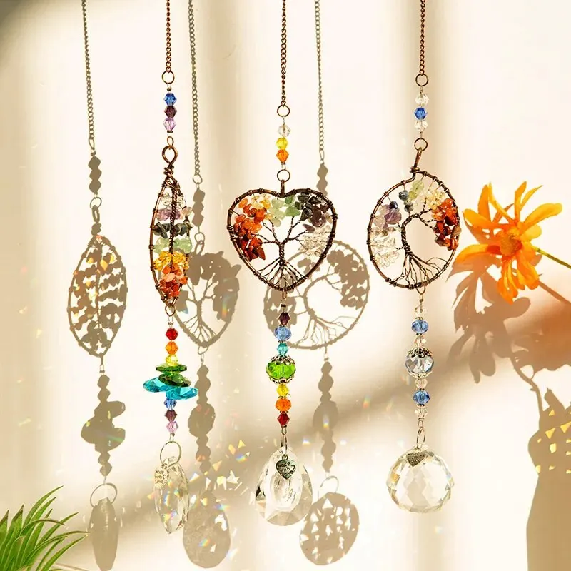 Colorful Original Stone Tree Of Life Crystal Glass Pendant 1pc Outdoor Garden Light And Sun Catcher Decorative Crafts,sun catcher,sun catchers,crystal pendant,solar garden light