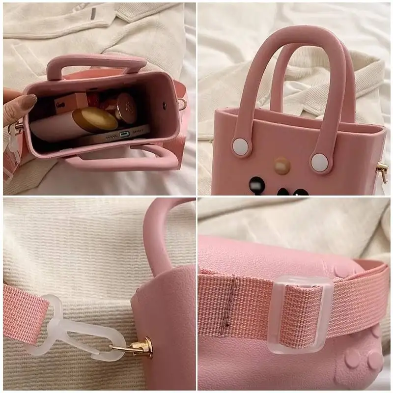 Waterproof Beach Tote Bag EVA Beach Bag Travel Handbag Storage Bag Simple Solid Color Hand Bag Children Outdoor DIY Hole Bags 6