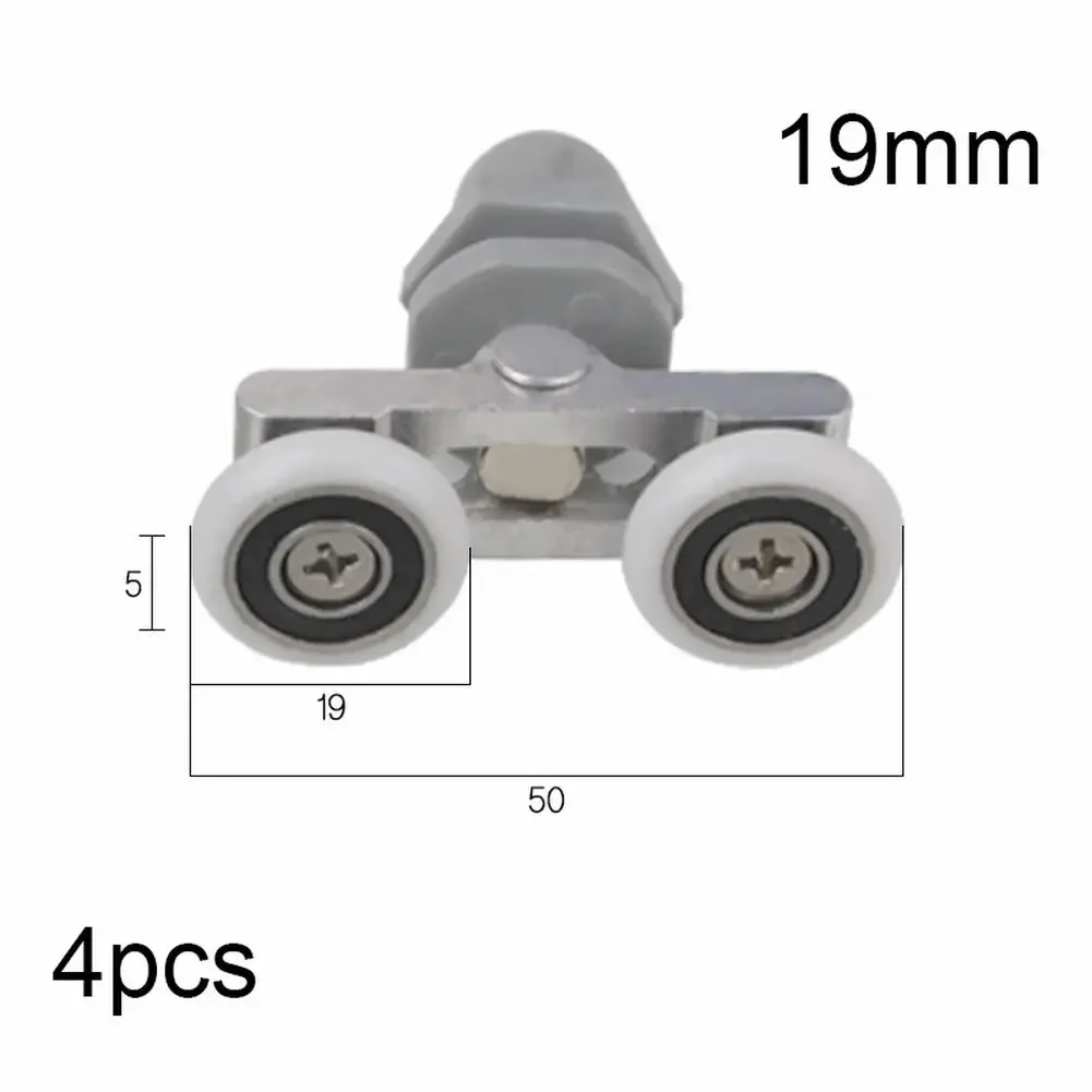 4pcs Twin Shower Door Rollers/Runners 19/23/25/27mm Wheels Diameter Bathroom Door Runners Sliders Wheels Double Wheel Hardware