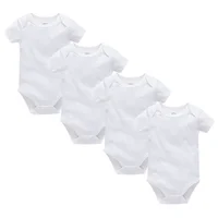 Kavkas 4 Pcs/lot Baby Girls Boys Bodysuit 0-24 Months Short Sleeve 100% Cotton Solid White Newborn Clothing