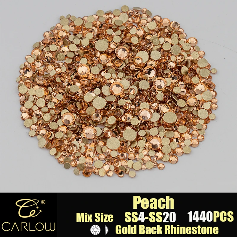 

CARLOW Peach 1440 шт., искусственные кристаллы, без горячей фиксации, зеркальные золотые блестки, аксессуары для рукоделия