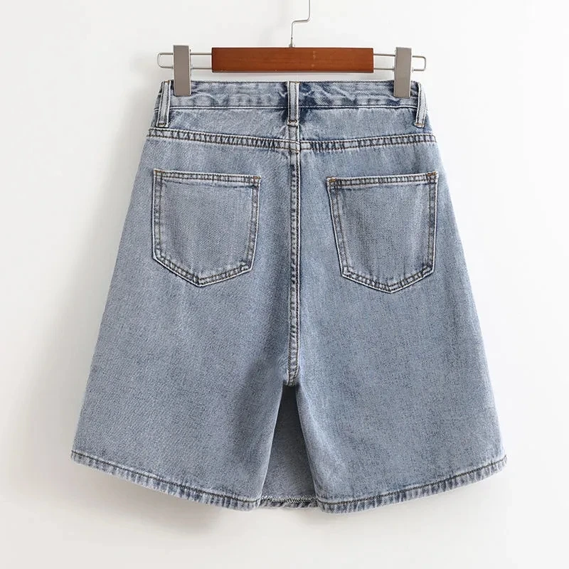 Shorts Skirts Women Summer High-Waisted Denim Short Korean Fashion Versatile Solid Baggy Large Size Blue Straight Wide-Leg Pants