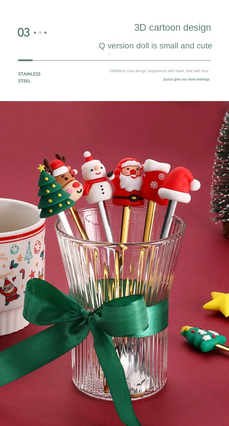 Description Picture 5 of item6/4/1PCS Christmas Gift Glod Spoon Fork Set Elk Christmas Tree Decoration Dessert Scoop Fruit Fork Coffee Spoon Cutlery Set