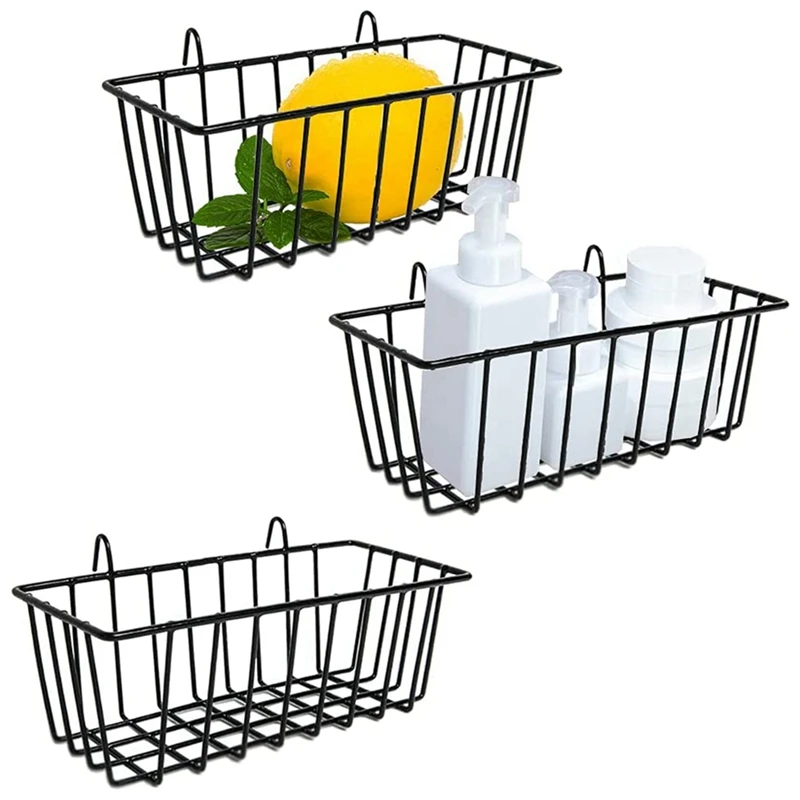

3 Pcs Wire Baskets,Wall Grid Panel Hanging Wire Basket,Wall Storage And Display Basket For Cabinet & Pantry Organization