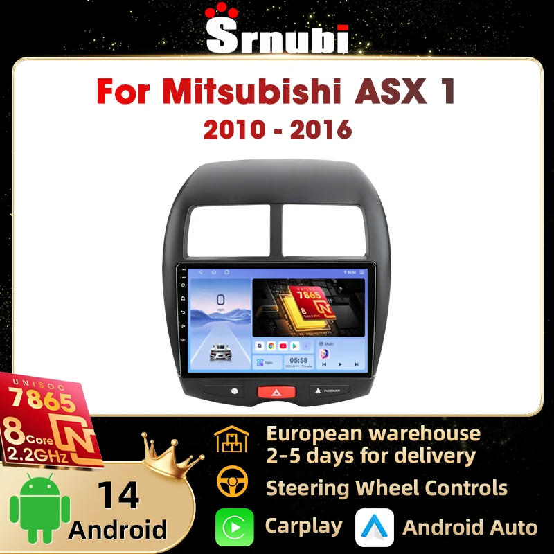Radio para coche Srnubi 2 Din para Mitsubishi ASX 1 2010-2016, Carplay inalámbrico, Android, navegación GPS, reproductor multimedia de vídeo de 10 pulgadas, unidad principal estéreo UIS7865 compatible con SWC, pantalla QLED 4G WIFI 1