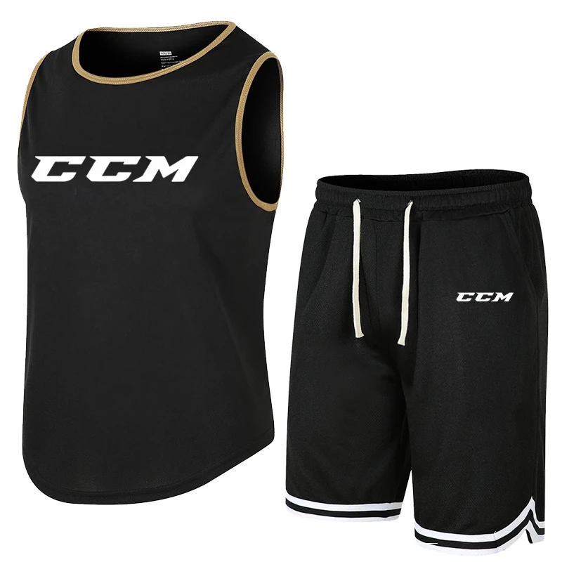 CCM conjunto deportivo transpirable para hombre, chaleco sin mangas con estampado, pantalones cortos, secado rápido, baloncesto, moda de verano