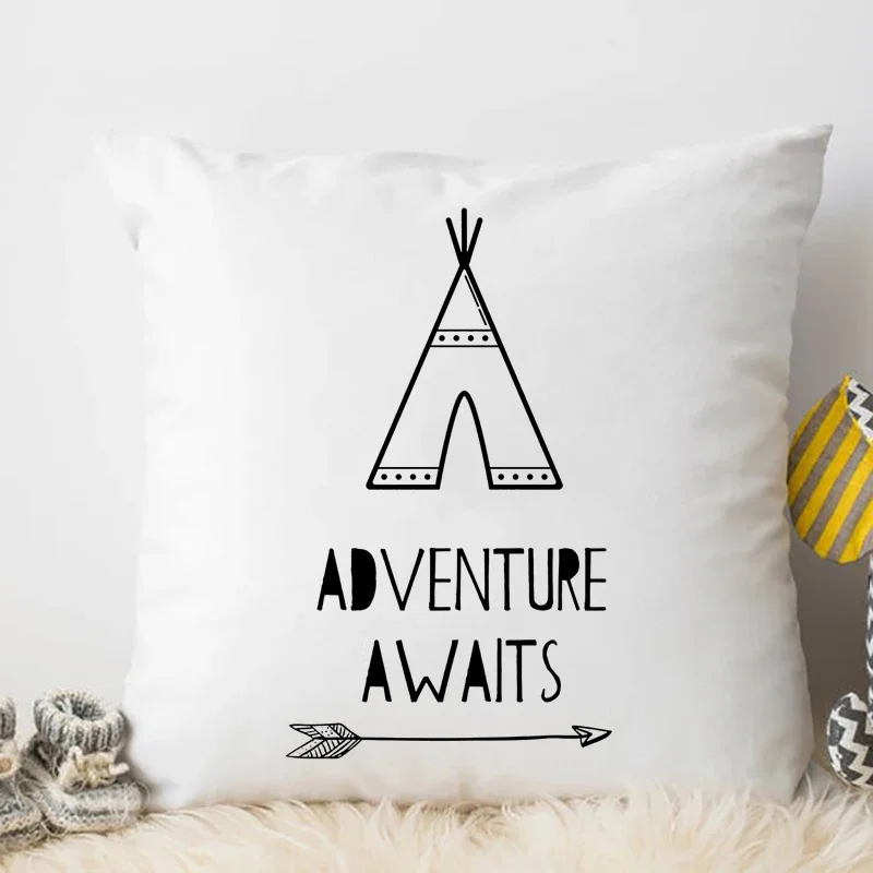 Boy Cave White Cushion Cover Baby Kids Dream Big Little One Pillows Cute Home Decoration New Baby Present