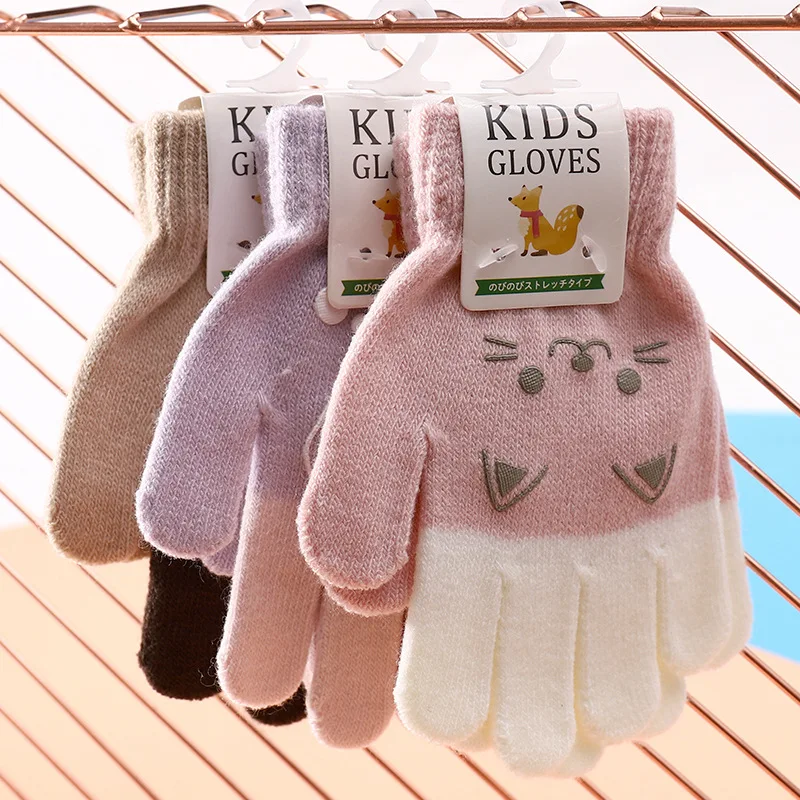1Pair Cartoon Bear Bunny Pattern Winter Warm Gloves for Kids 3-7T Outdoor Playing Boys Girls