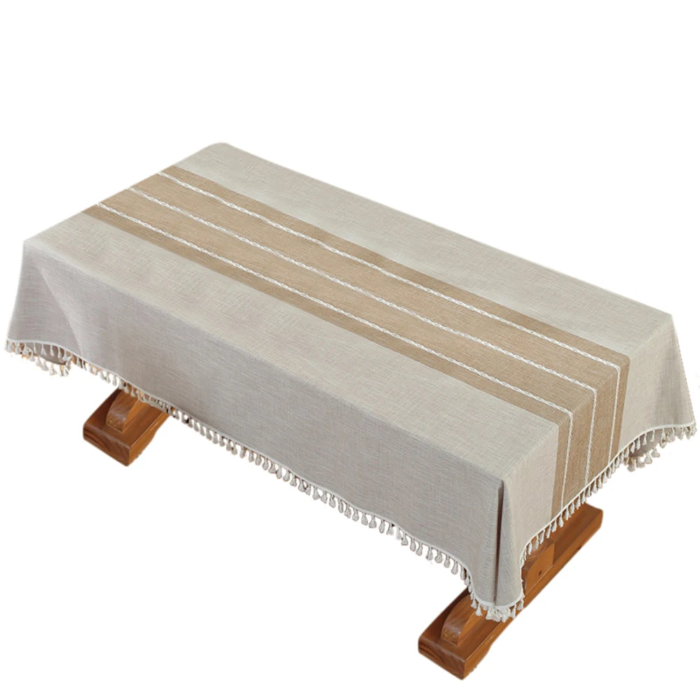 

YOUZI Rectangle Table Cover With Tassel Anti-Wrinkle Anti-Shrink Table Cloth For Kitchen Dinning Christmas Cotton and linen