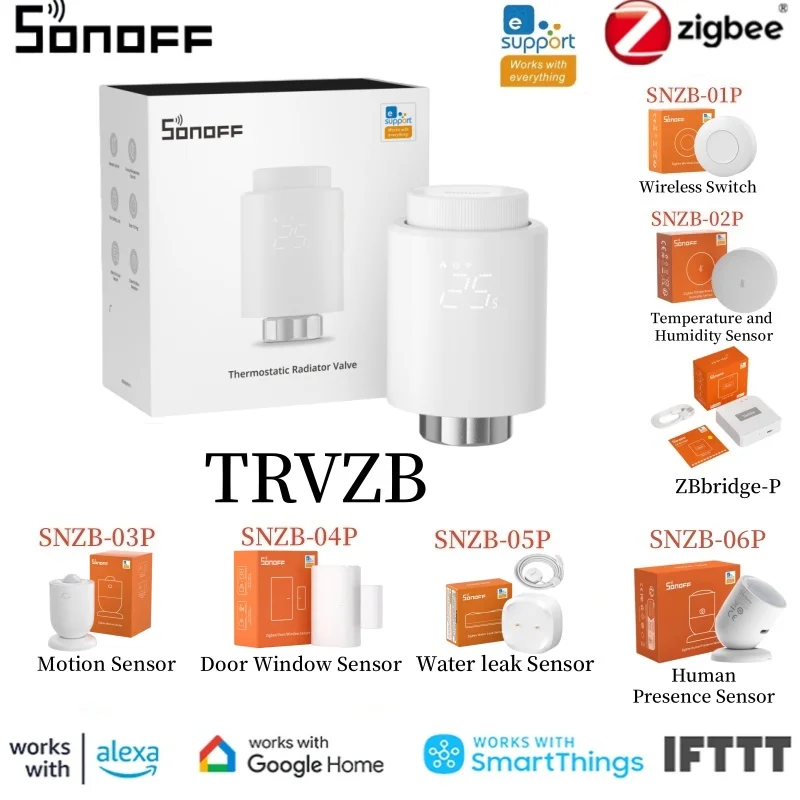 วาล์วควบคุมอุณหภูมิหม้อน้ำ SONOFF TRVZB Zigbee พร้อม SONOFF Bridge Pro รุ่น SNZB-06P SNZB-03P SNZB-04P SNZB-02D สวิตช์ Sonoff รุ่น SNZB-02P 1