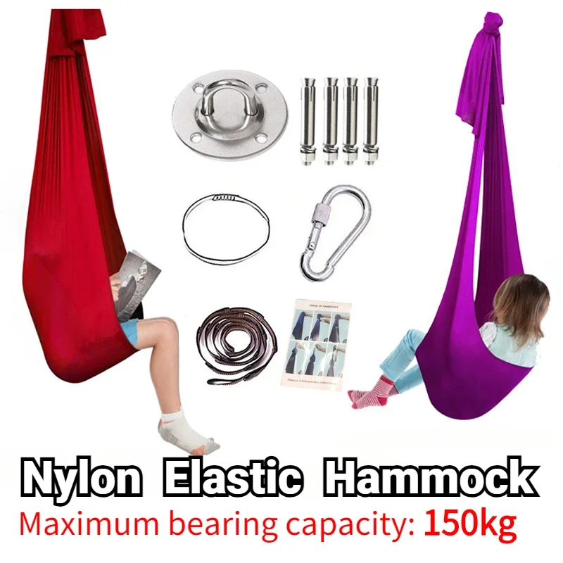 Kids Adult Nylon Outdoor Indoor Swing Hammock Sensory Child Therapy Soft Elastic Parcel Steady Seat Flying-Aerial Yoga GYM Belts