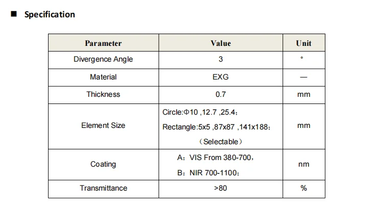 유리 디퓨저/광 디퓨저 EXG, 원형, 직경 10mm, 직경 25mm, 확산 반각 0.75/1/3/5/7/9도.