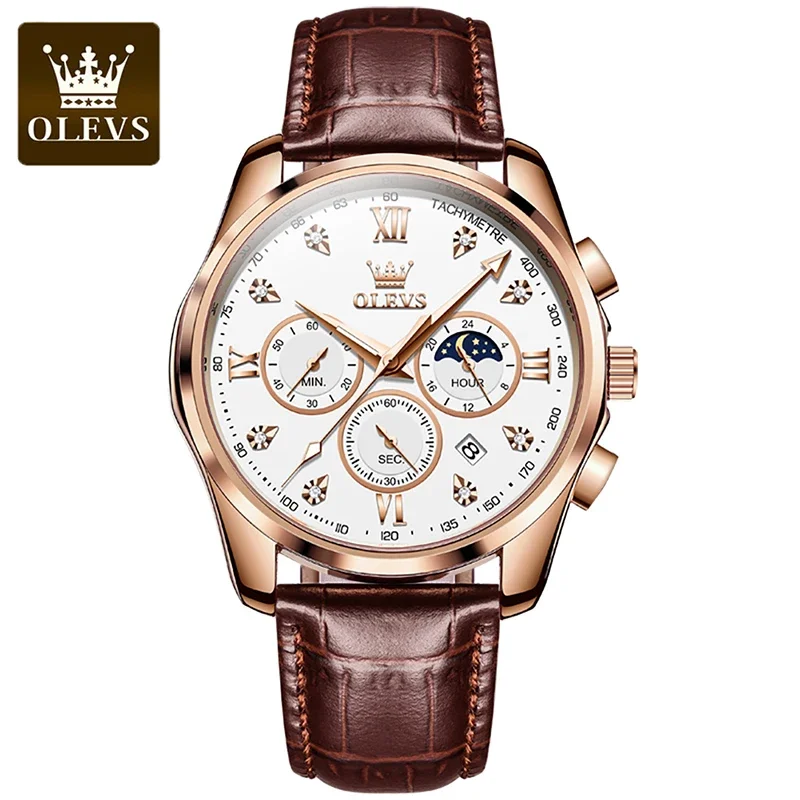OLEVS Men's Watches Original Top Brand Quartz Watch Waterproof Sport Multifunction Wristwatch Moon Phase Fashion Watches for Men
