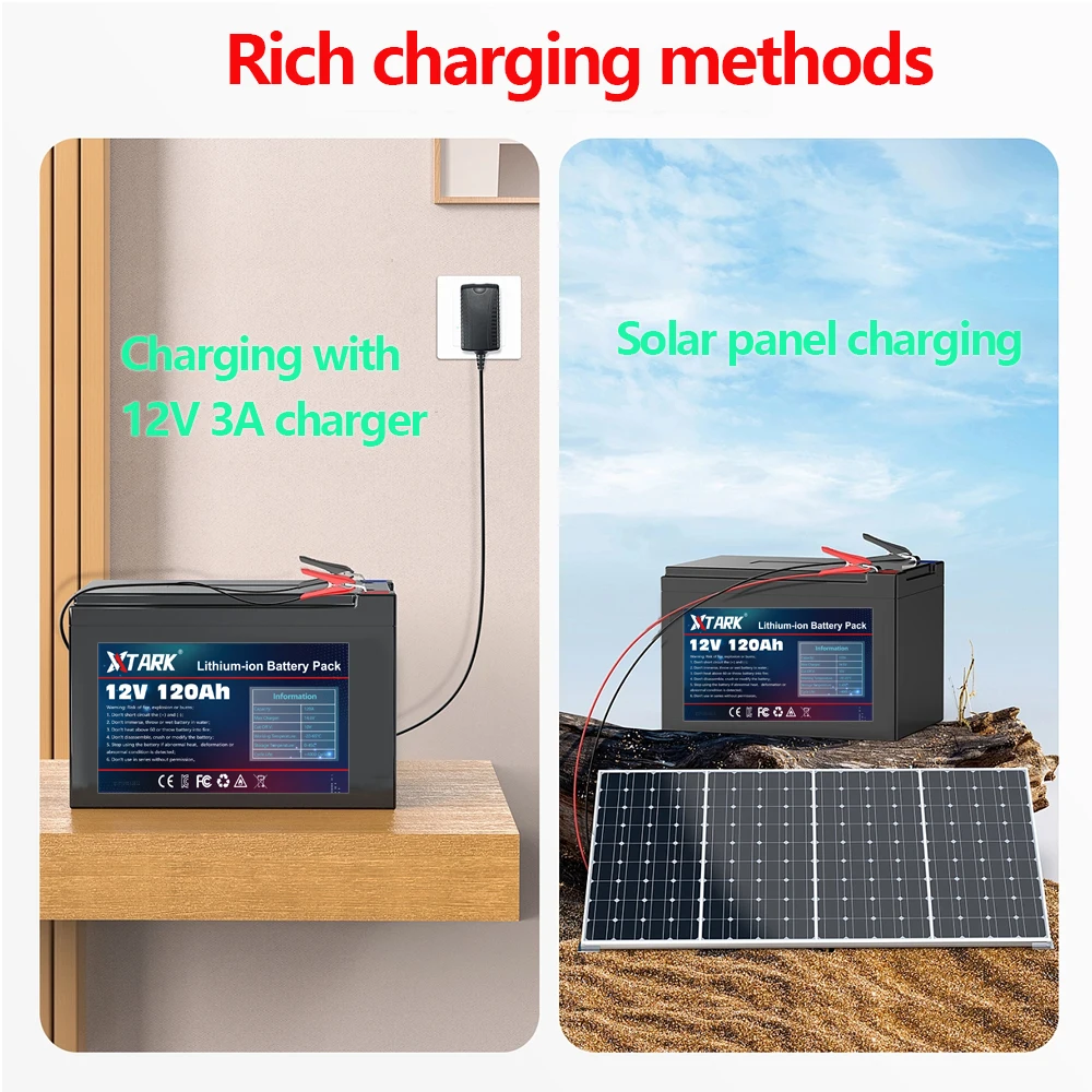 12V Battery 120Ah 18650 lithium battery pack Rechargeable battery for solar energy electric vehicle battery+12.6v3A charger