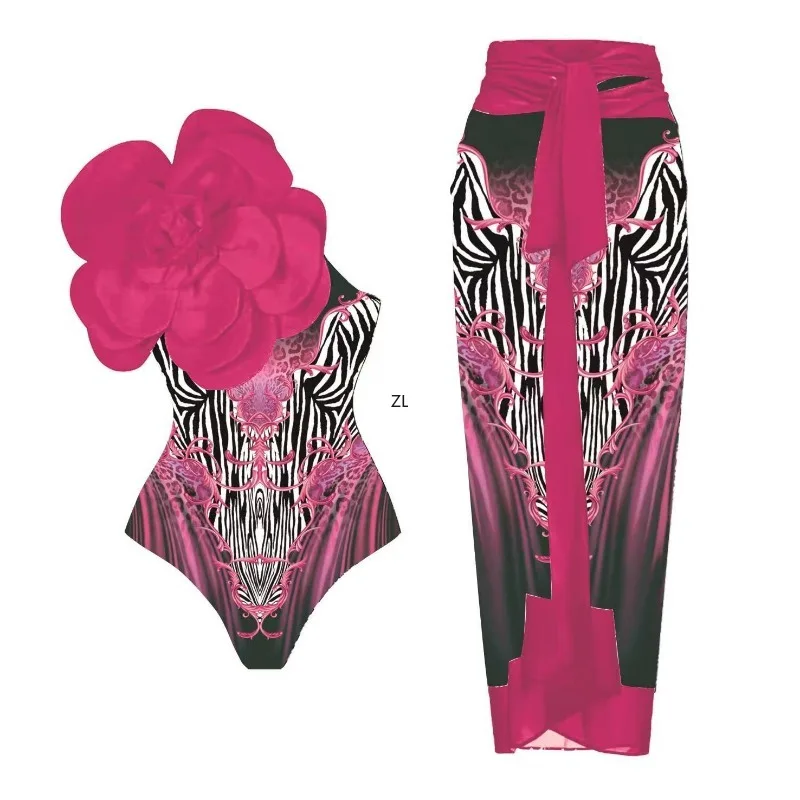 Ashgaily 2023 Flower One Piece Swimsuit Women One Shoulder Swimwear Monokini Bodysuit Bathing Suit Belt Beach Wear