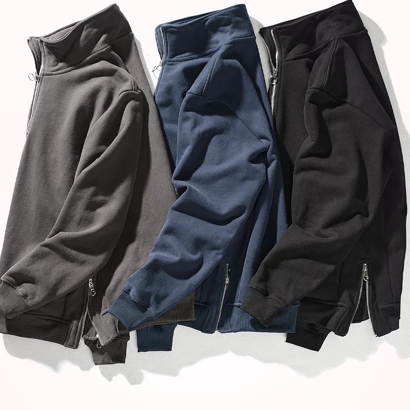 Half-zip High-necked Austrian Fleece Sweater Men's Autumn and Winter Japanese Vintage Solid Collar Loose and Versatile Sports