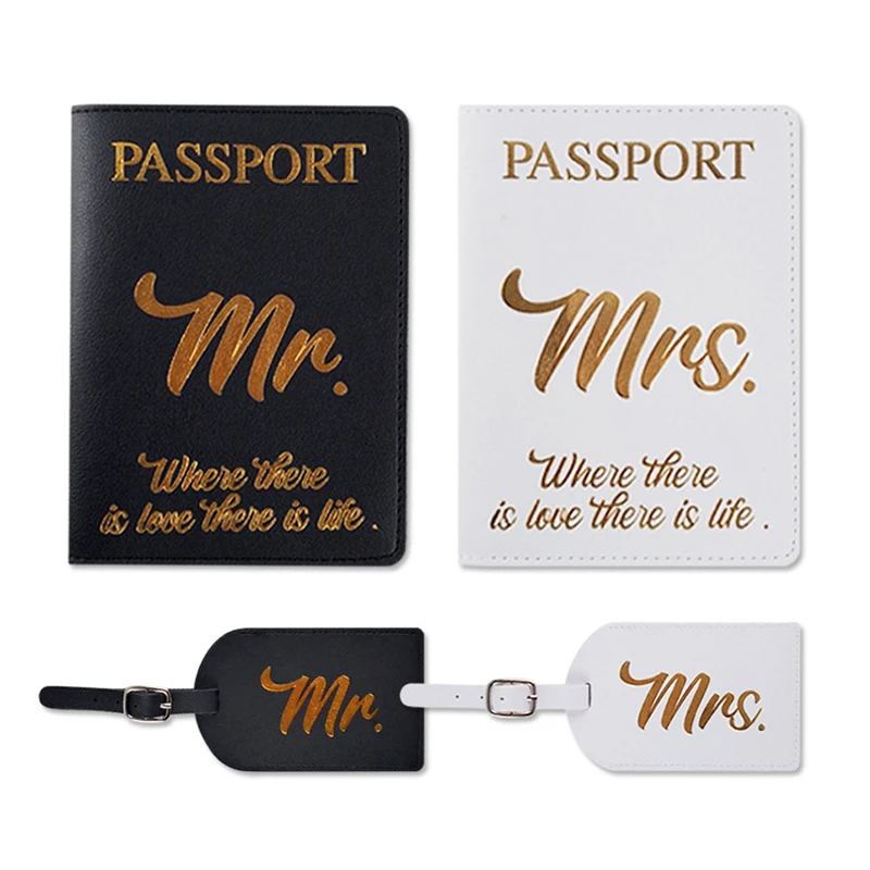 Spot New Cross-border Pu Leather Hot Gold Wedding Gift Mr. Miss Certificate Bag passaporto Bag etichetta per bagagli