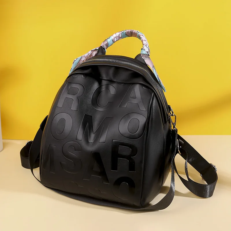 Fashion Letter Printed PU Leather Backpack Women's Large Capacity Bag Europe and The United States Wind Shopping Anti-shell Bag