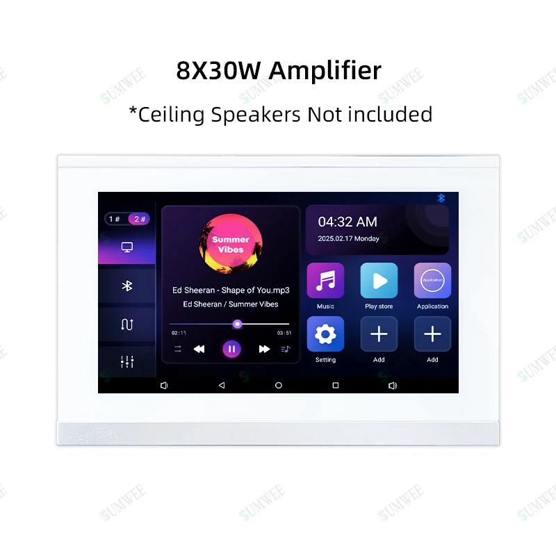 7 Inch Smart Home Background Music Player Stereo Sound WIFI Touch Screen 2 zone Audio Android Bluetooths Wall Amplifier systems