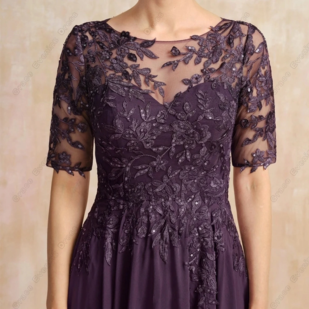 Sheath Purple Half Sleeve Mother of Bride Dresses with Lace Beach Ankle Length Summer Zipper Back Robe De Soir&eacute;e