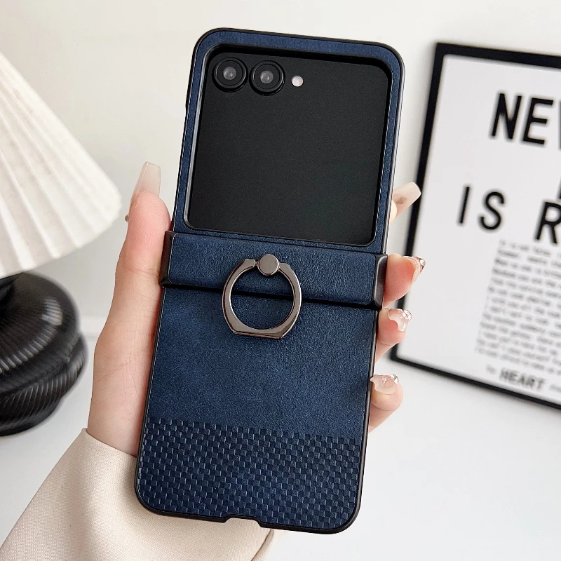 Luxury Lattice Texture Phone Case with Ring Holder, 3-Piece Set, Anti-Scratch Back Cover
