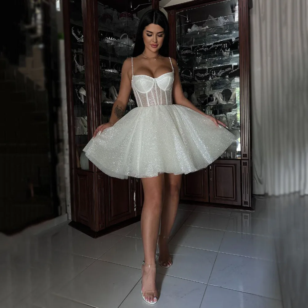 Short Wedding Dresses Sparkly Sequins Bridal Dress Spaghetti strap Corset Sexy Bride Gown Mini Party Dress Civil Customized wedding dresses