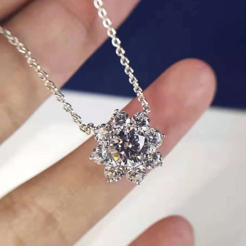 Anziw Sunflower Pendant Necklace for Women Girl 925 Sterling Silver 0.6ct Shiny Round Cut Created Gemstone Jewelry Birthday Gift 5