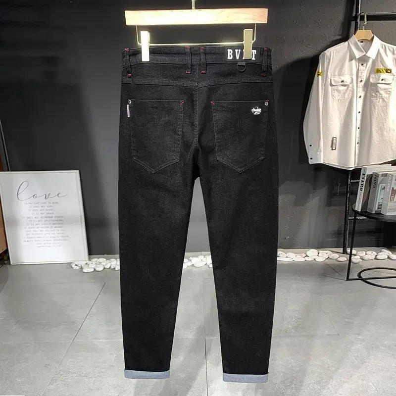Autumn Winter Men's Korean Slim Pencil Jeans 2023 New Trend Fashionable Mid Waist Button Casual Denim Trousers Male Clothes