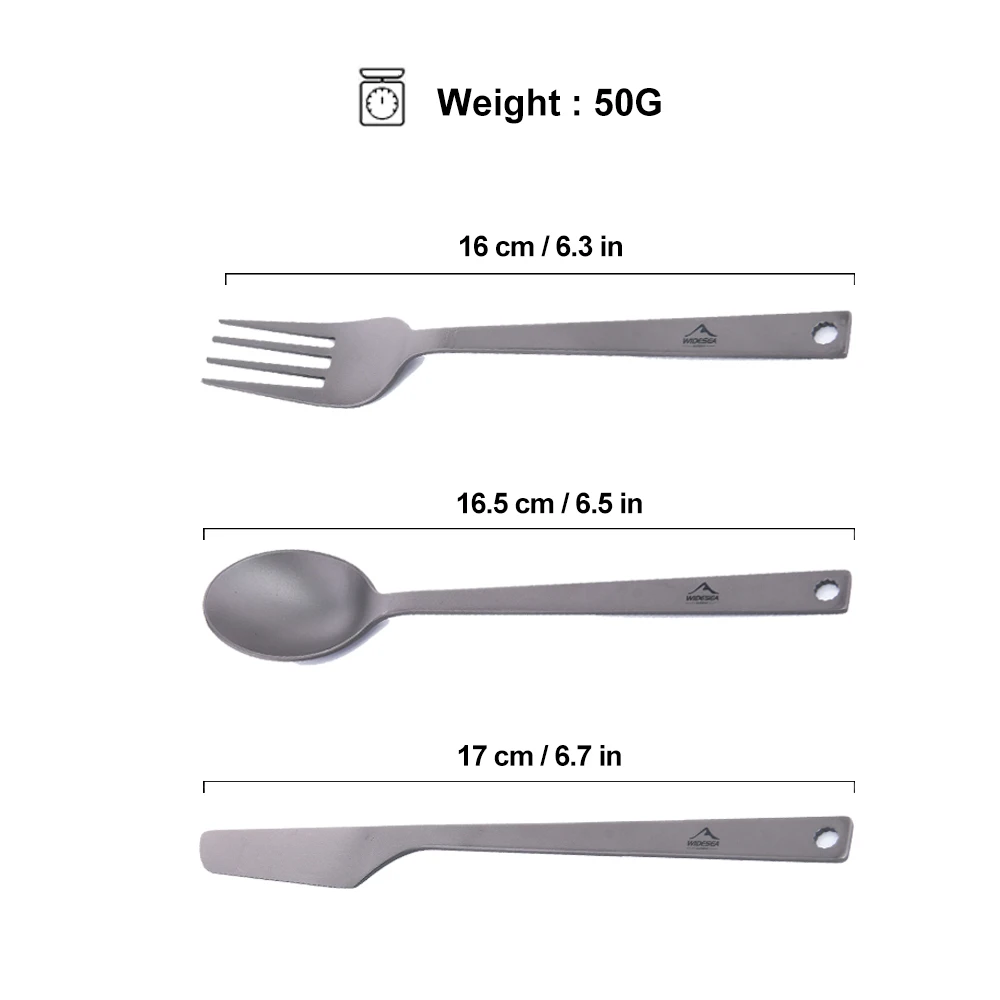 Widesea Titanium Spoon Fork Knife Set 50G Camping Tableware Ultralight Travel Tourist Outdoor Cookware Gear Equipment camping cutlery portable tableware camping cookware portable cutlery titanium tableware