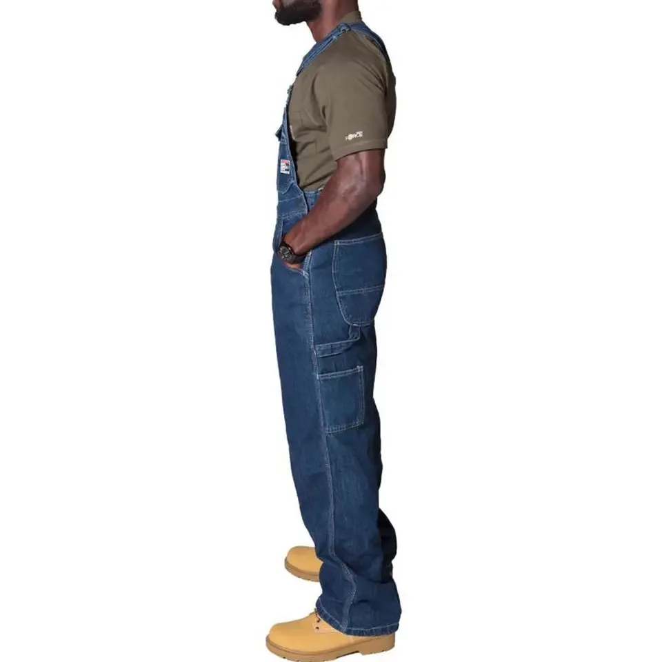 Dark Blue Heavy Weight Men's Jeans Overalls Fake Zipper Spliced Denim Suspender Long Trousers Big Size M-5XL 2