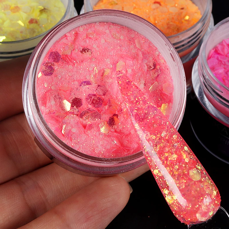 Nail Powder Acrylic Nail Powder 15g Mixed Mermaid Hexagon Chunky Glitter Sequins for Nail Extended Builder Sculpture Gel Polish Manicure