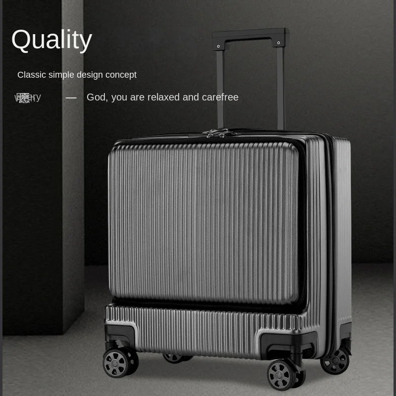 Business side open suitcase 18-inch boarding case front open trolley case multi-function suitcase password Laptop luggage