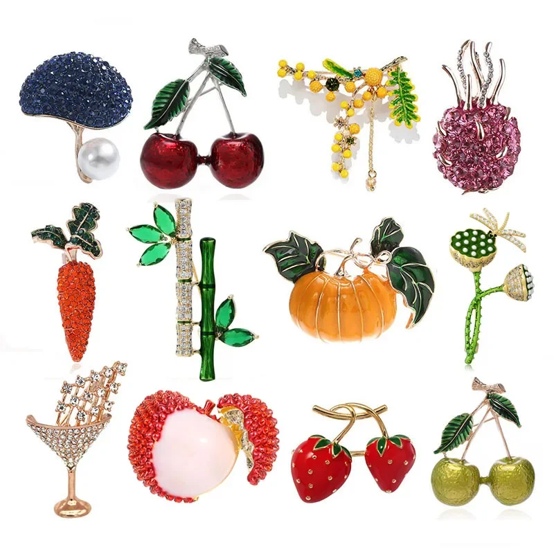 

Women Fruit Food Brooches for Women Mushroom Cherry Pumpkin Carrot Corsage Brooch Best Gift Pins Jewelry Accessorises