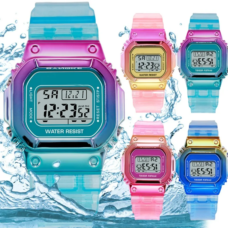 

Children Luminous Electronic Watches Colors Plastic Waterproof Sports Wristwatches Multi-functional Campus Alarm Clock Men Women
