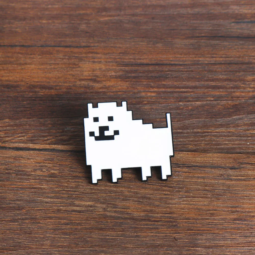 Game Undertale Animal Badge Brooch Pins Cute Black/White Pixel Cartoon Dog And Flowey Shape Cosplay Props